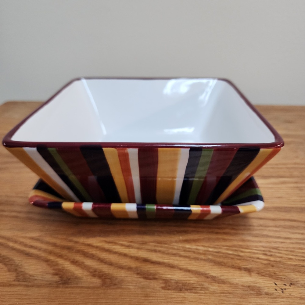 Pampered Chef Simple Additions  7 1/4" Square Bowl and 7 " Plate Stripe Pattern